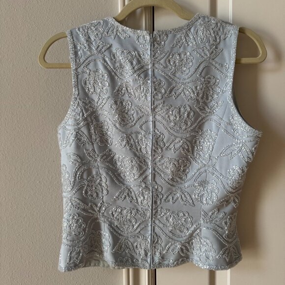 Vintage Blacktie Oleg Cassini Satin Blue Beaded Sleeveless Top Size 8P - Picture 2 of 6